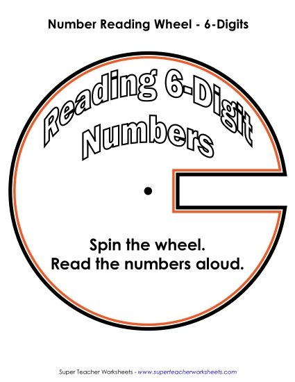 Reading 6-Digit Numbers - Number Wheel: 6-Digit Numbers (Printable PDF Worksheet)