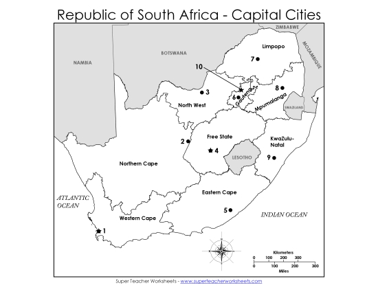Maps - Numbered - Numbered Capital Cities Map #1 (Printable PDF Worksheet)