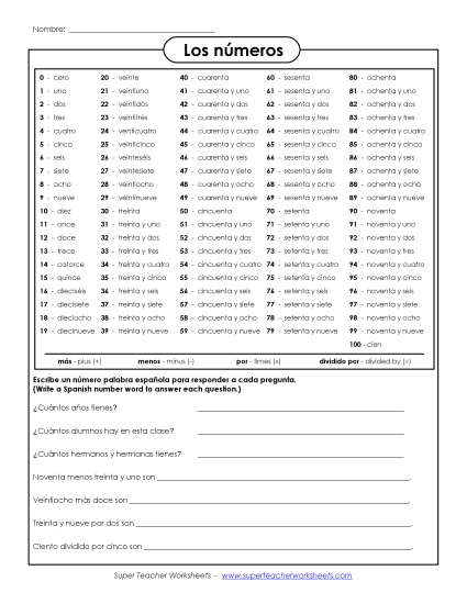 Numbers  - Numbers (0-100) (Printable PDF Worksheet)