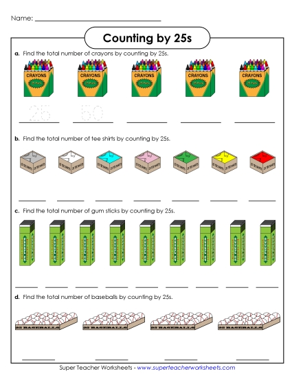 Objects: Counting by 25s (Printable PDF Worksheet)