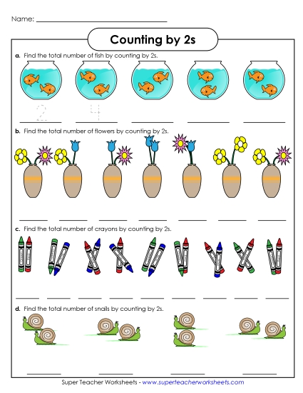 Skip Count by 2s - Objects: Counting by 2s (Printable PDF Worksheet)