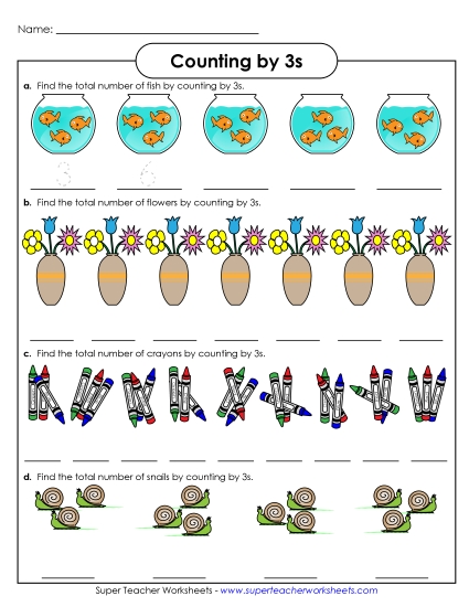 Objects: Counting by 3s (Printable PDF Worksheet)