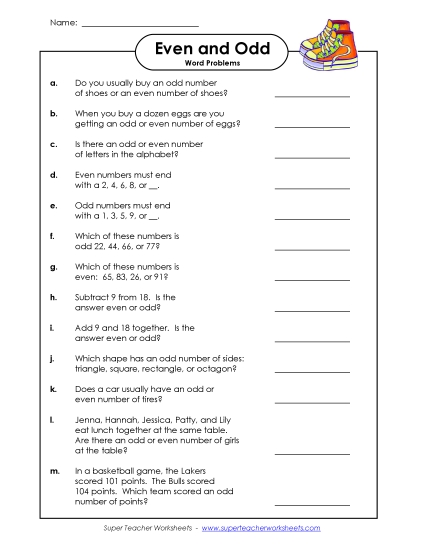 Odd-Even Word Problems (Harder) (Printable PDF Worksheet)