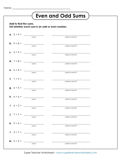 Odd or Even Addition (Printable PDF Worksheet)