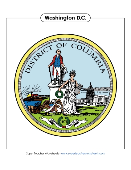 Flag and Seal - Official Seal of Washington, D.C. (Full Color) (Printable PDF Worksheet)
