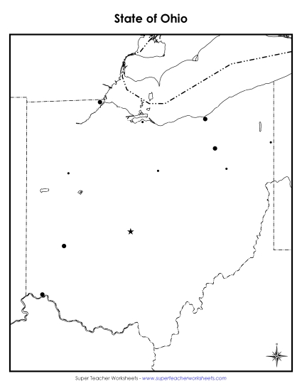 Maps - Ohio Map (Blank Cities) (Printable PDF Worksheet)