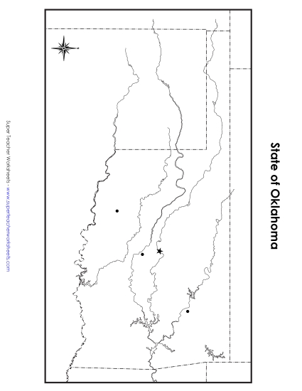 Maps - Oklahoma Map (Blank Cities) (Printable PDF Worksheet)