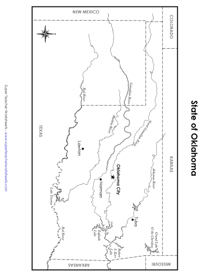 Maps - Oklahoma Map (Labeled) (Printable PDF Worksheet)