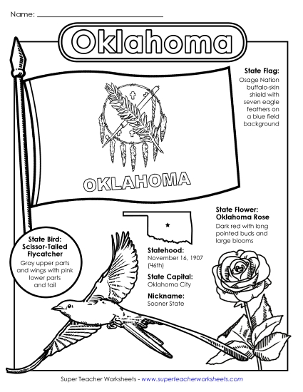 Symbols - Oklahoma State Symbols Coloring Page (Printable PDF Worksheet)