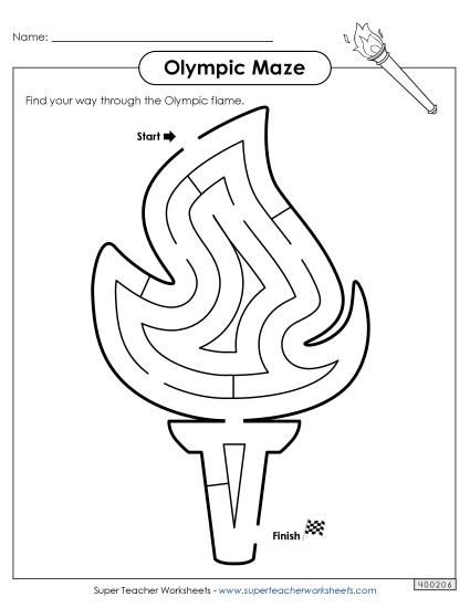 Mazes - Olympic Flame Maze (Easy) (Printable PDF Worksheet)