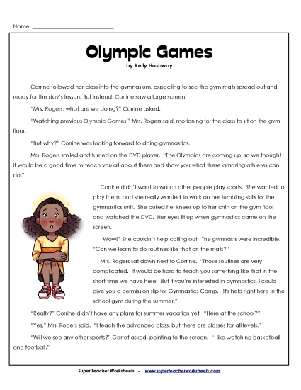 Fiction Stories - Olympic Games (Fiction) (Printable PDF Worksheet)