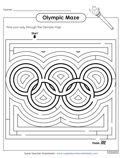Mazes - Olympic Rings Maze (Medium) (Printable PDF Worksheet)