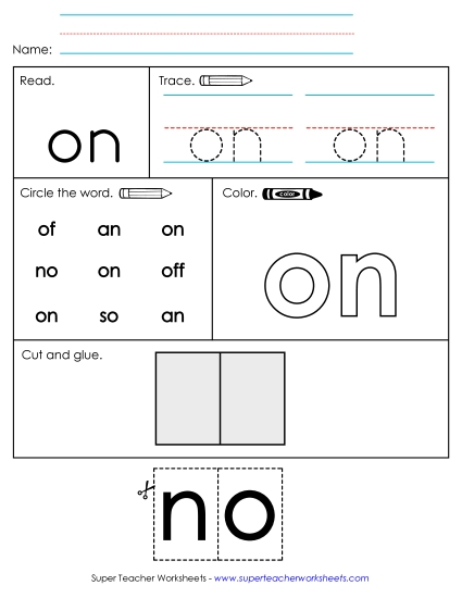Individual Sight Words - On (Sight Word) (Printable PDF Worksheet)