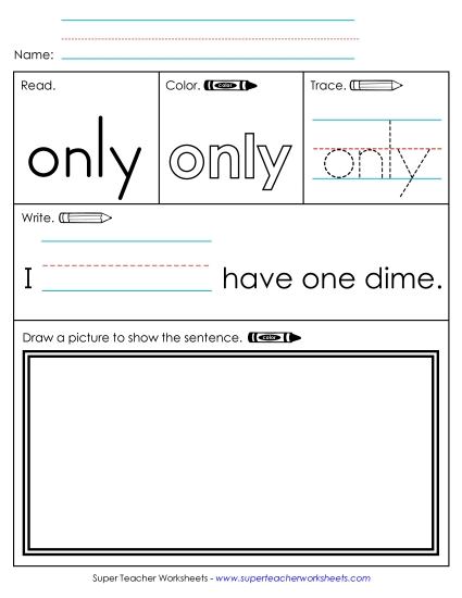 Individual Sight Words - Only (Sight Word) (Printable PDF Worksheet)