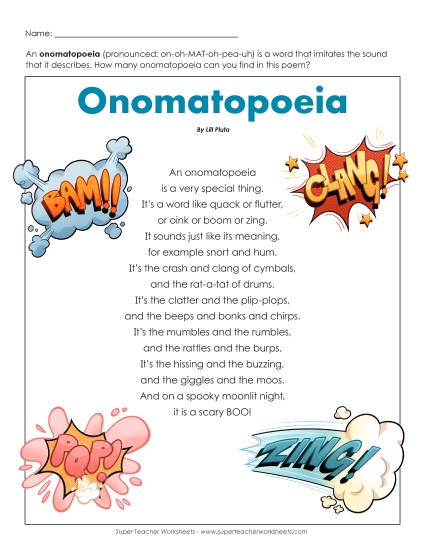 Poems - Onomatopoeia (Poem) (Printable PDF Worksheet)