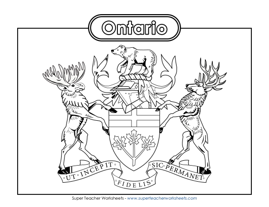 Flag and Coat of Arms - Ontario Coat of Arms (Black & White) (Printable PDF Worksheet)