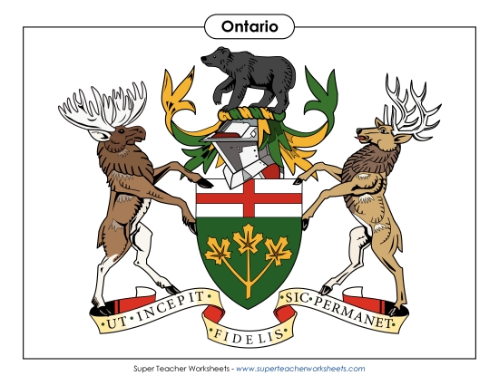 Flag and Coat of Arms - Ontario Coat of Arms (Full Colour) (Printable PDF Worksheet)