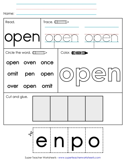Individual Sight Words - Open (Sight Word) (Printable PDF Worksheet)