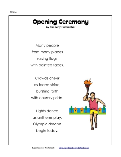 Poems - Opening Ceremony (Poem) (Printable PDF Worksheet)