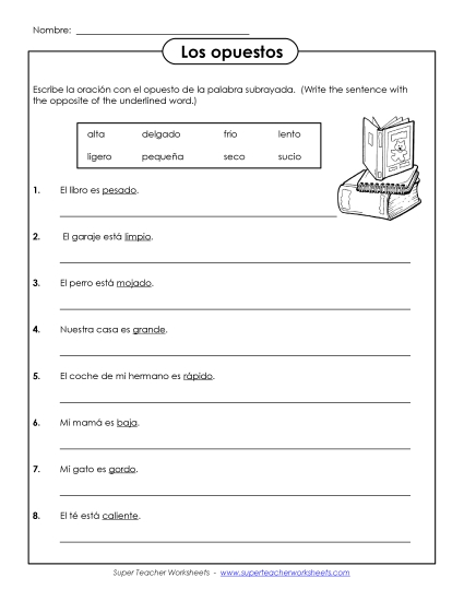 More Spanish Worksheets - Opposites (Printable PDF Worksheet)