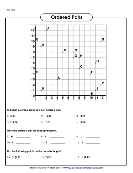 Basic (Positive Numbers to 20) - Ordered Pairs 1 (Printable PDF Worksheet)