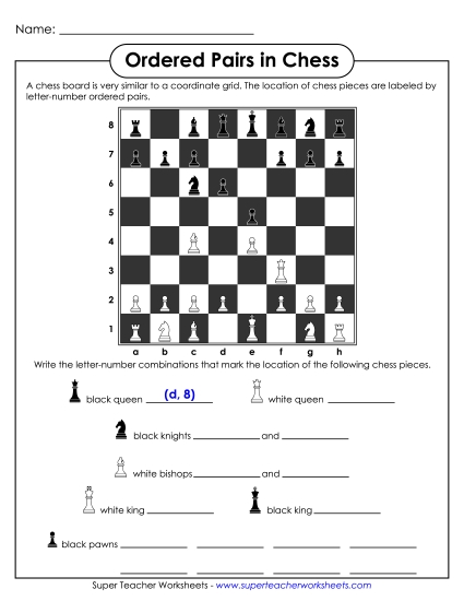 Basic (Positive Numbers to 20) - Ordered Pairs in Chess (Printable PDF Worksheet)