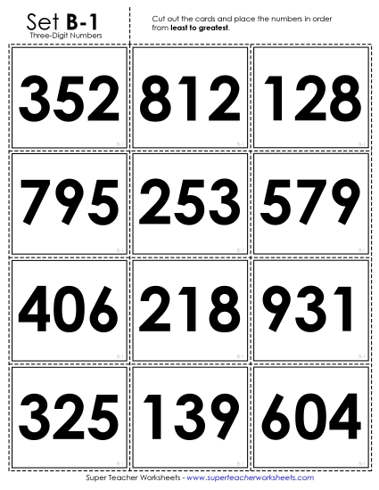 Ordering Numbers - Ordering: Card Sort Game (3-Digit) (Printable PDF Worksheet)