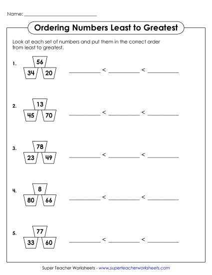 Ordering Numbers - Ordering Numbers: Least to Greatest (2-Digit) (Printable PDF Worksheet)
