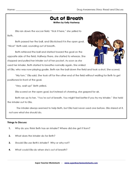 Read and Discuss Stories - Out of Breath (Printable PDF Worksheet)
