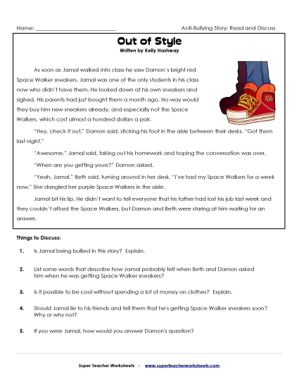 Read & Discuss Stories - Out of Style (Printable PDF Worksheet)