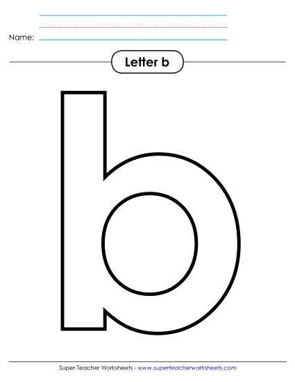 Letter Recognition - Outline - Lowercase b (Printable PDF Worksheet)