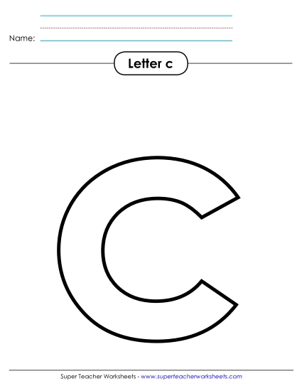Letter Recognition - Outline - Lowercase c (Printable PDF Worksheet)
