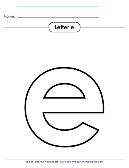 Letter Recognition - Outline - Lowercase e (Printable PDF Worksheet)