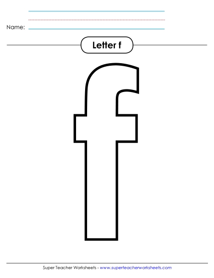 Letter Recognition - Outline - Lowercase f (Printable PDF Worksheet)
