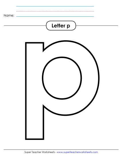 Letter Recognition - Outline - Lowercase p (Printable PDF Worksheet)