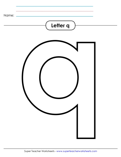Letter Recognition - Outline - Lowercase q (Straight Q) (Printable PDF Worksheet)