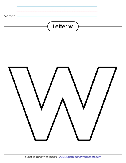 Letter Recognition - Outline - Lowercase w (Printable PDF Worksheet)