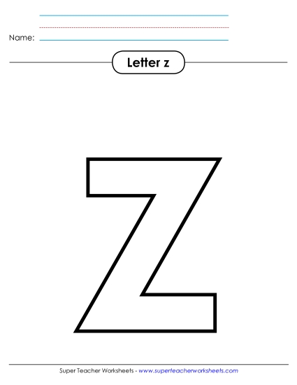Letter Recognition - Outline - Lowercase z (Printable PDF Worksheet)
