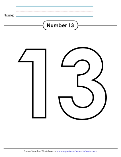 Number Thirteen - Outline - Number 13 (Printable PDF Worksheet)
