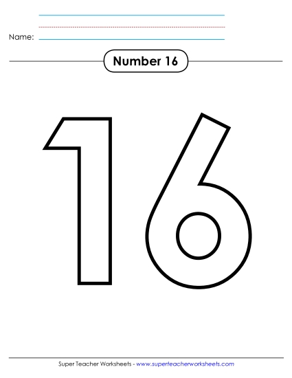 Number Sixteen - Outline - Number 16 (Printable PDF Worksheet)