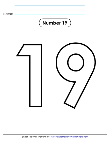 Number Nineteen - Outline - Number 19 (Printable PDF Worksheet)