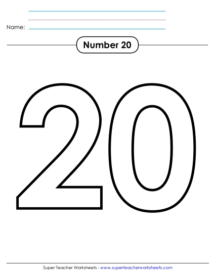 Number Twenty - Outline - Number 20 (Printable PDF Worksheet)