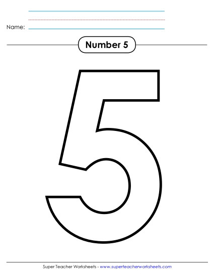 Number Five - Outline - Number 5 (Printable PDF Worksheet)