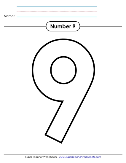 Number Nine - Outline - Number 9 (Printable PDF Worksheet)