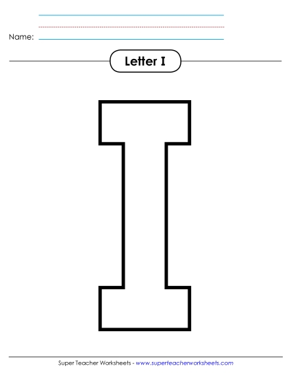 Letter Recognition - Outline - Uppercase I (Printable PDF Worksheet)