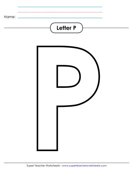 Letter Recognition - Outline - Uppercase P (Printable PDF Worksheet)