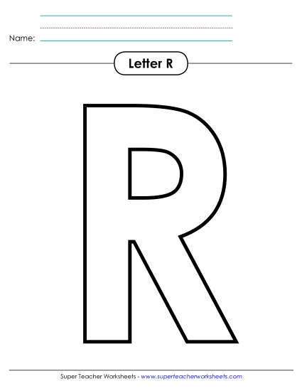 Letter Recognition - Outline - Uppercase R (Printable PDF Worksheet)