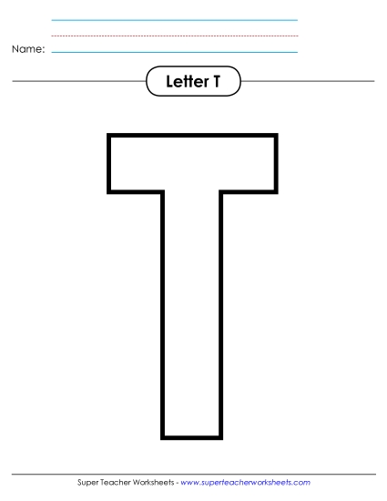 Letter Recognition - Outline - Uppercase T (Printable PDF Worksheet)