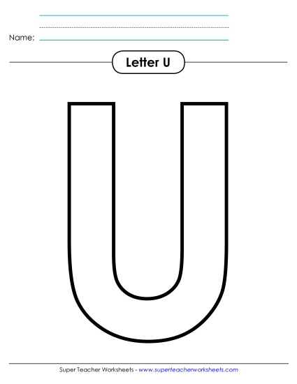 Letter Recognition - Outline - Uppercase U (Printable PDF Worksheet)