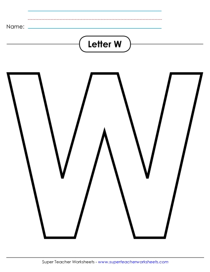 Letter Recognition - Outline - Uppercase W (Printable PDF Worksheet)